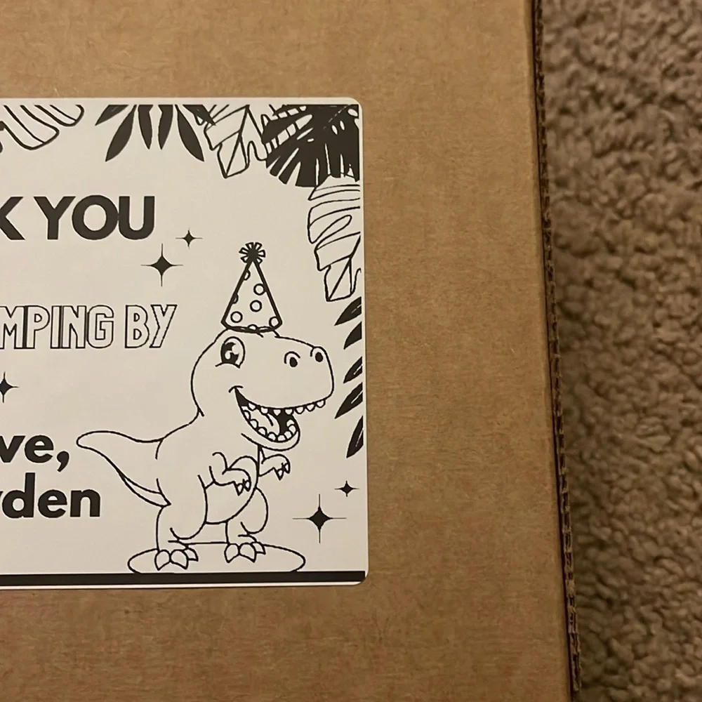 Custom Birthday Labels | 50 | Thermal Labels | Black and White | Dinosaur